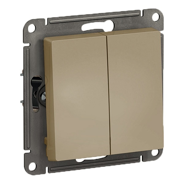 Двухклавишный выключатель SE AtlasDesign 10A быстрозажимные клеммы, шампань [уп 10 шт]