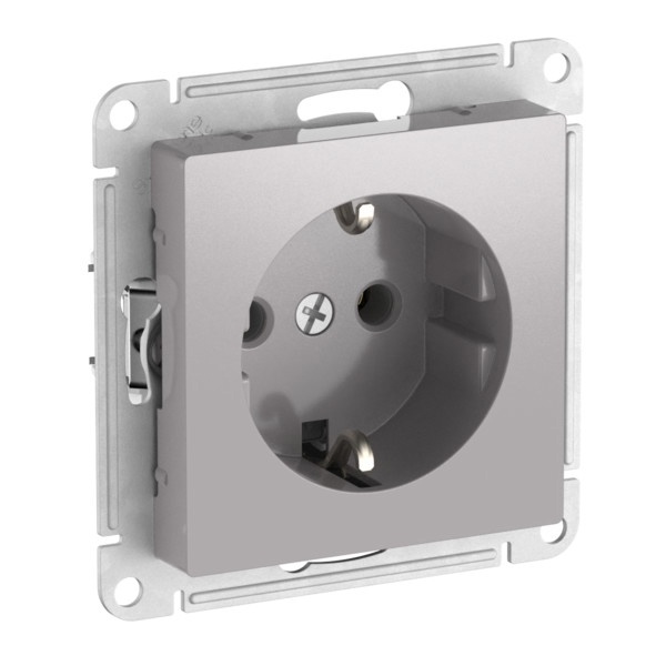 Розетка с заземлением SE AtlasDesign 16А быстрозажимные клеммы, алюминий [уп 10 шт]