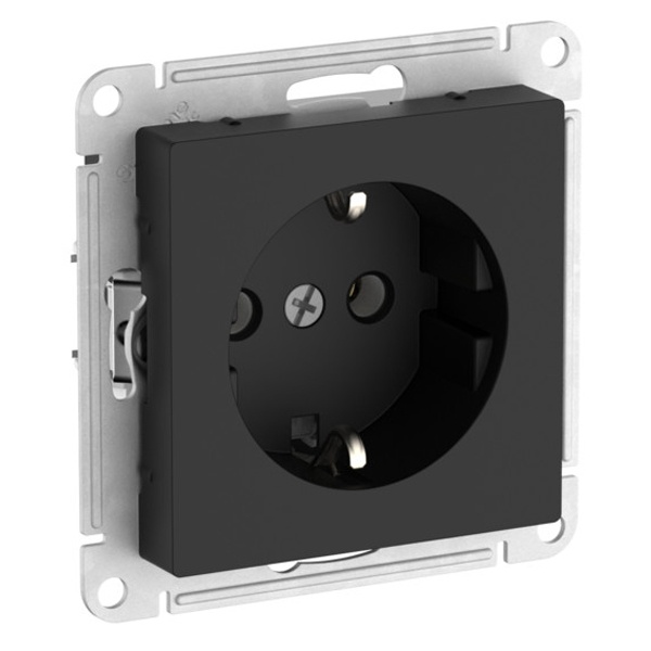 Розетка с заземлением SE AtlasDesign 16А быстрозажимные клеммы, карбон [уп 10 шт]