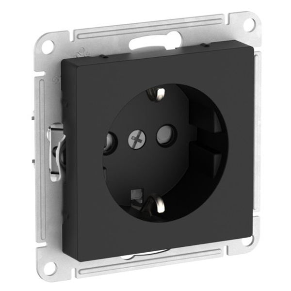 Розетка с заземлением со шторками SE AtlasDesign 16А быстрозажимные клеммы, карбон [уп 5 шт]