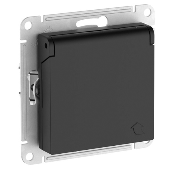 Розетка с заземл со шторк с крышкой SE AtlasDesign 16А IP20 быстрозажимные клеммы, карбон [уп 5 шт]