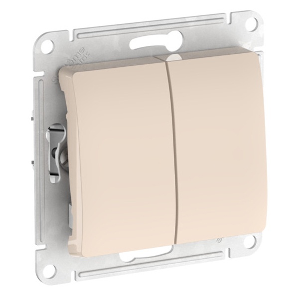 Двухклавишный выключатель SE Glossa 10A механизм быстрозажимные клеммы, бежевый