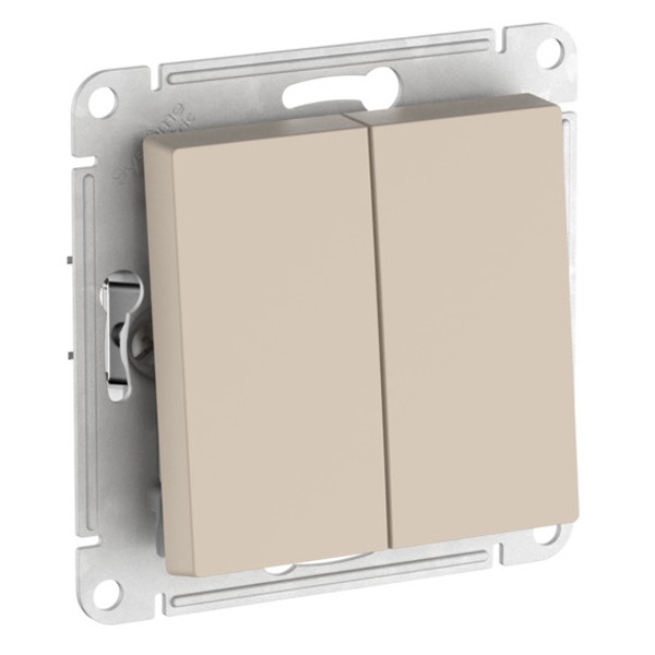 Двухклавишный переключатель SE AtlasDesign 10A быстрозажимные клеммы, песочный [уп 5 шт]
