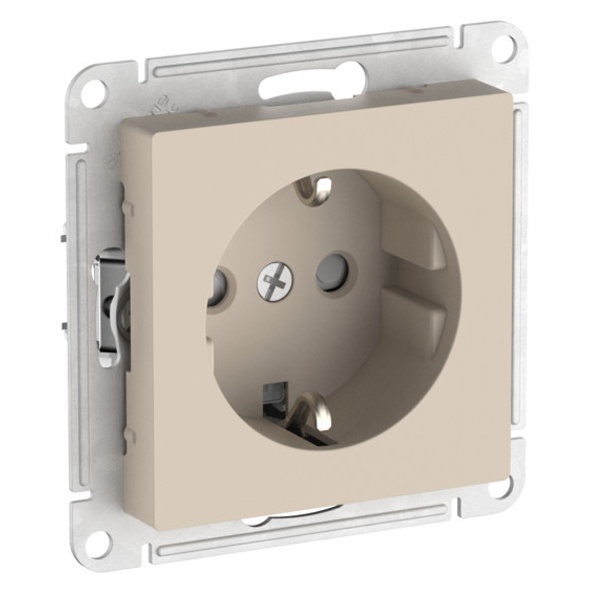 Розетка с заземлением со шторками SE AtlasDesign 16А быстрозажимные клеммы, песочный [уп 5 шт]