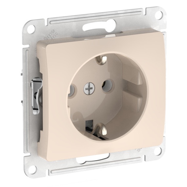 Розетка с заземлением SE Glossa 16А механизм быстрозажимные клеммы, бежевый