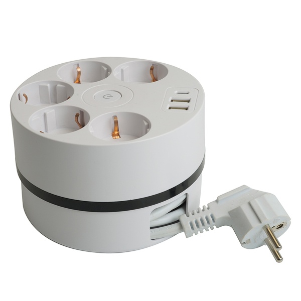 Удлинитель Stekker Comfort HM10-51-01 5х2P+E 16A 3500Вт 2USB A+1C 5V 3,1A 3x1мм2 2.5 м белый