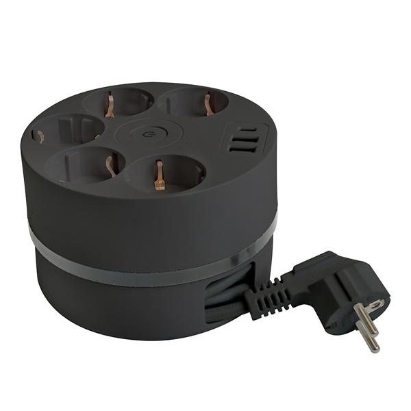 Удлинитель Stekker Comfort HM10-51-01 5х2P+E 16A 3500Вт 2USB A+1C 5V 3,1A 3x1мм2 2.5 м черный