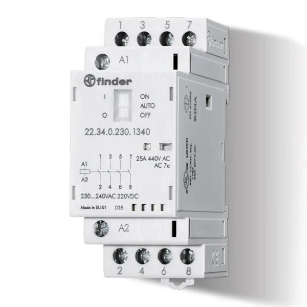 Модульный контактор Finder 25А 4NO 230В AC/DC механический индикатор, LED 2м