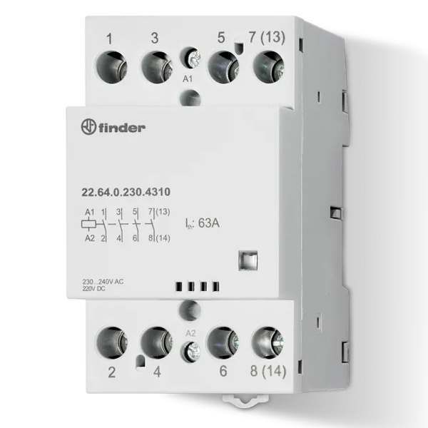 Модульный контактор Finder 63А 4NO 230В AC/DC механический индикатор 3м