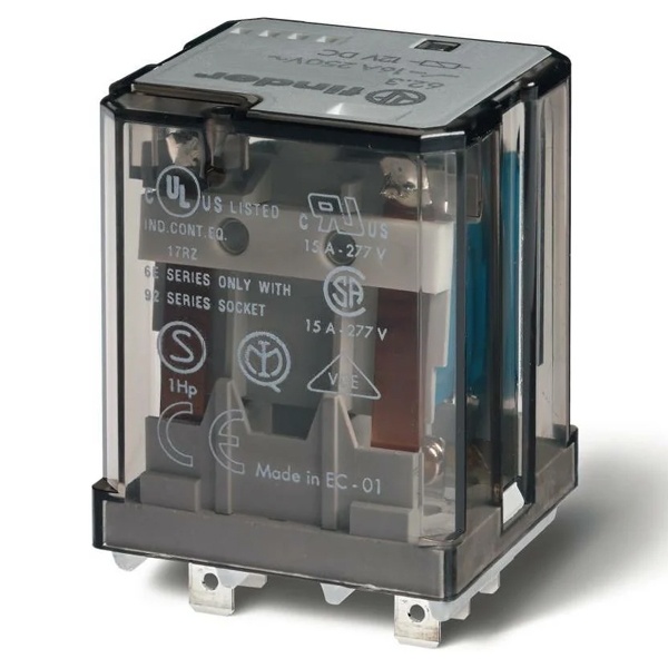 Силовое реле Finder 3СО 16A AgCdO 16A 230В AC кнопка тест и механический индикатор