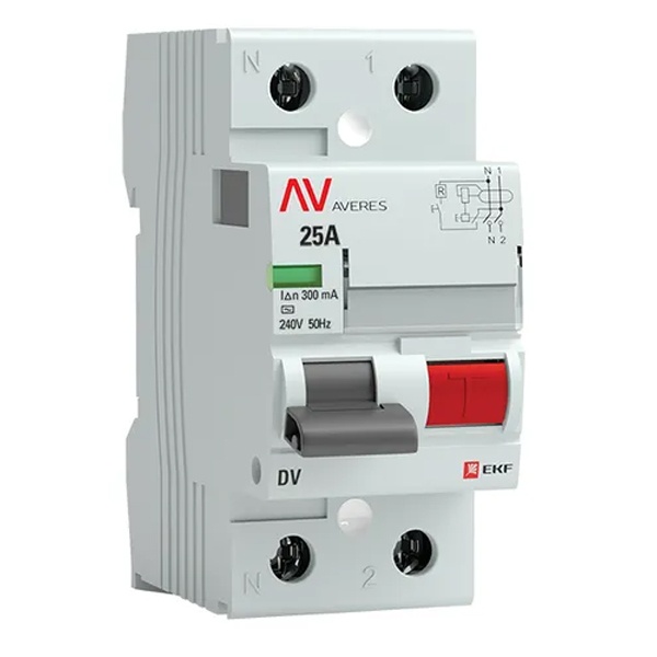 Устройство защитного отключения УЗО EKF AVERES DV 2P 25А 300мА (электромеханическое) АС (ВДТ)