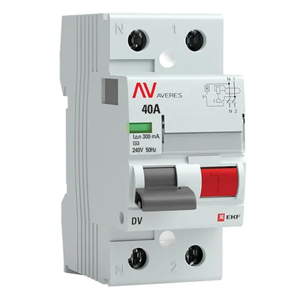 Устройство защитного отключения УЗО EKF AVERES DV 2P 40А 300мА (электромеханическое) АС (ВДТ)