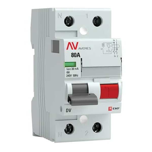 Устройство защитного отключения УЗО EKF AVERES DV 2P 80А 30мА (электромеханическое) А (ВДТ)