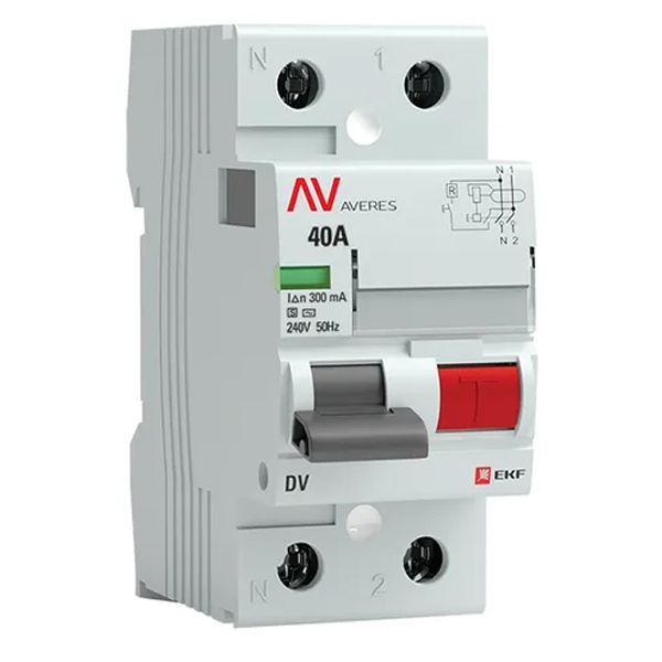 Устройство защитного отключения селективное УЗО EKF AVERES DV 2P 40А 300мА (электромеханическое) АС (ВДТ)
