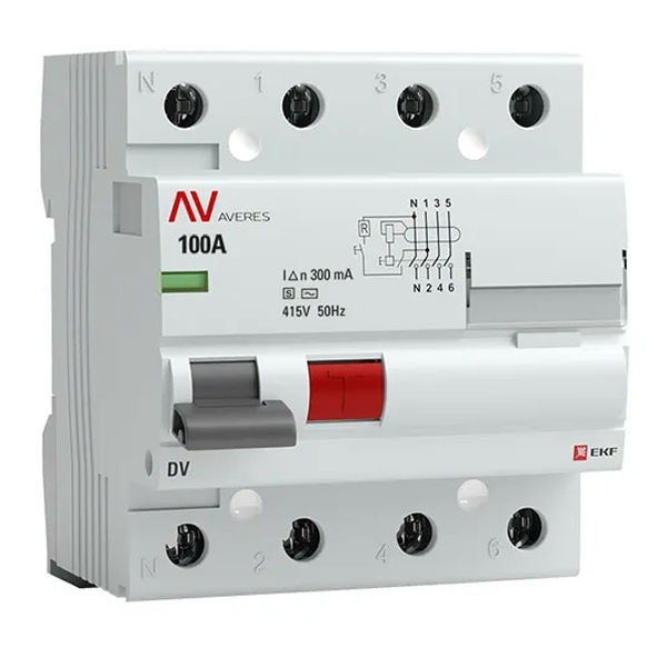 Устройство защитного отключения селективное УЗО EKF AVERES DV 4P 100А 300мА (электромеханическое) АС (ВДТ)