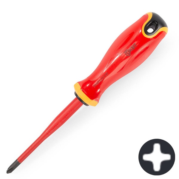 Отвертка КВТ диэлектрическая PH/FL2x100 мм Слим для работ под напряжением до 1000 В