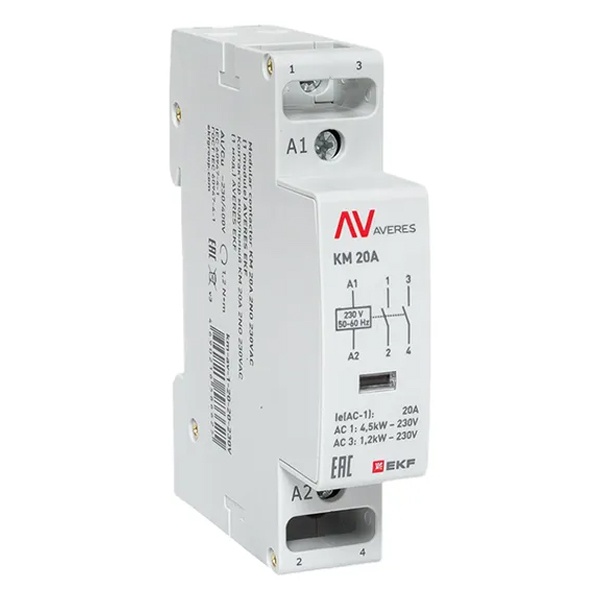 Контактор модульный EKF Averes КМ 20А 2NO 230В AC 1 модуль