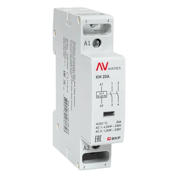 Контактор модульный EKF Averes КМ 20А 2NO 24В AC 1 модуль