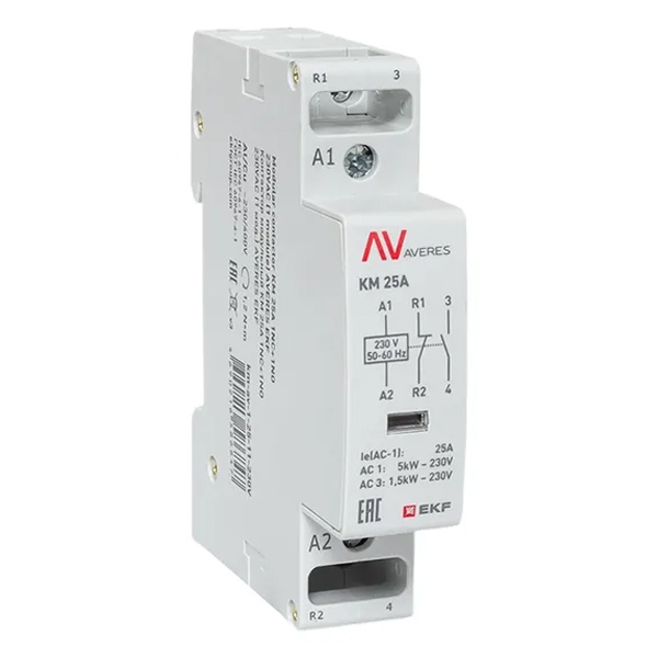 Контактор модульный EKF Averes КМ 25А 1NO+1NC 230В AC 1 модуль