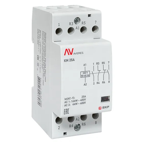 Контактор модульный EKF Averes КМ 25А 2NO+2NC 230В AC 2 модуля