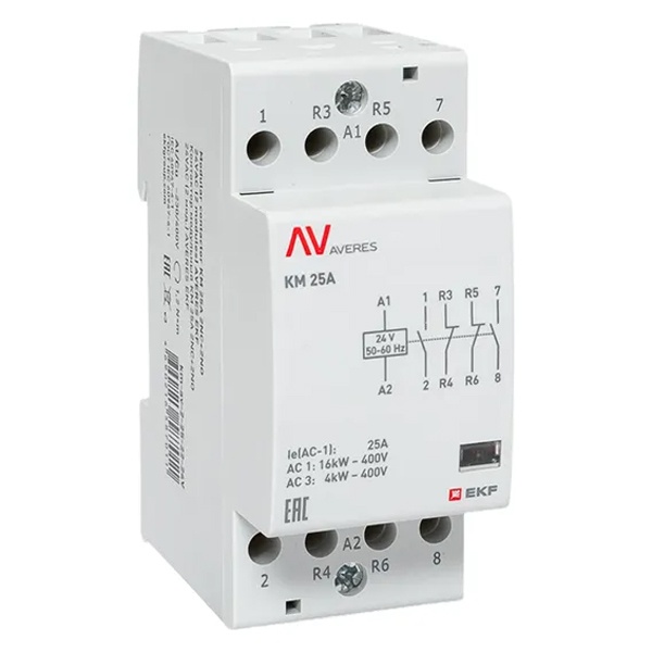 Контактор модульный EKF Averes КМ 25А 2NO+2NC 24В AC 2 модуля