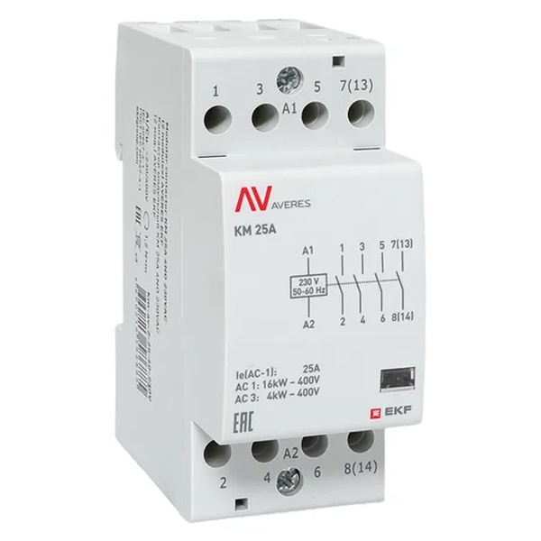 Контактор модульный EKF Averes КМ 25А 4NO 230В AC 2 модуля