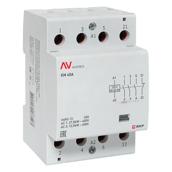 Контактор модульный EKF Averes КМ 40А 3NO+1NC 230В AC 3 модуля