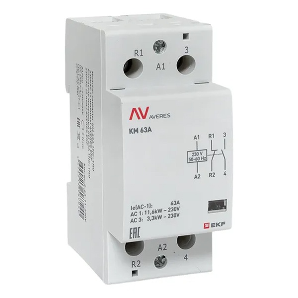 Контактор модульный EKF Averes КМ 63А 1NO+1NC 230В AC 2 модуля