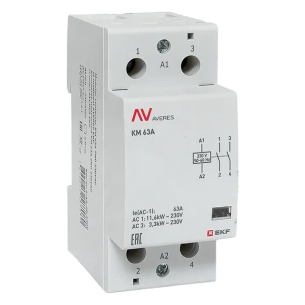 Контактор модульный EKF Averes КМ 63А 2NO 230В AC 2 модуля