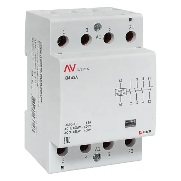 Контактор модульный EKF Averes КМ 63А 3NO+1NC 230В AC 3 модуля