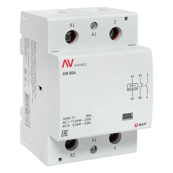 Контактор модульный EKF Averes КМ 80А 1NO+1NC 230В AC 3 модуля