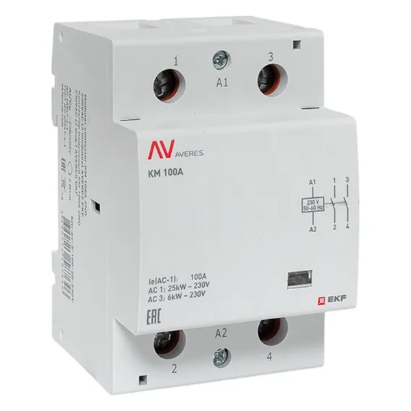 Контактор модульный EKF Averes КМ 100А 2NO 230В AC 3 модуля