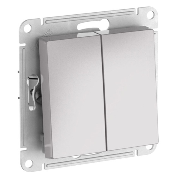 Двухклавишный переключатель SE AtlasDesign 10A быстрозажимные клеммы, алюминий [уп 10 шт]