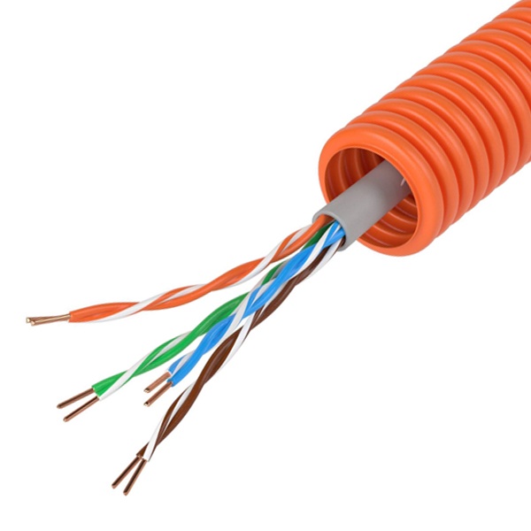 Кабель в гофре ПНД DKC 16мм оранжевая, витая пара 5EU/UTP нг(А)-HF (50м)