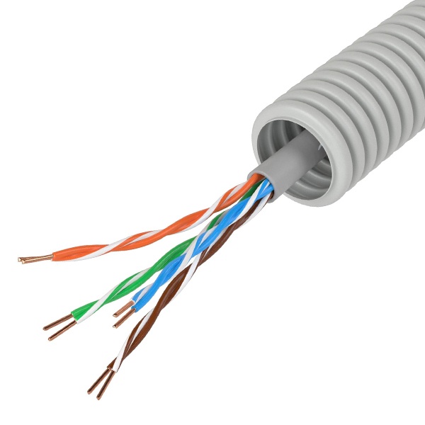 Кабель в гофре ПВХ DKC 16мм серая, витая пара 5EU/UTP нг(А)-HF (50м)