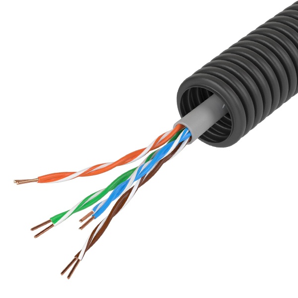 Кабель в гофре ПНД DKC 16мм черная, витая пара 5EU/UTP нг(А)-HF (100м)