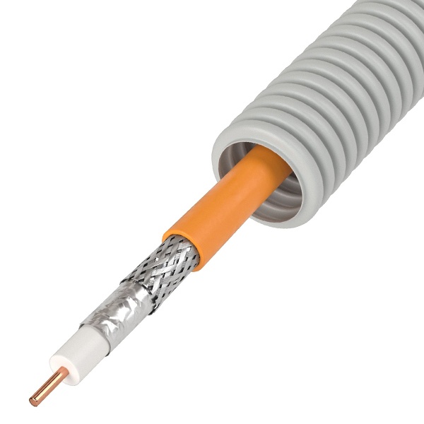 Кабель в гофре ПВХ DKC 20мм серая, коаксиальный SAT нг(А)-HF (50м)