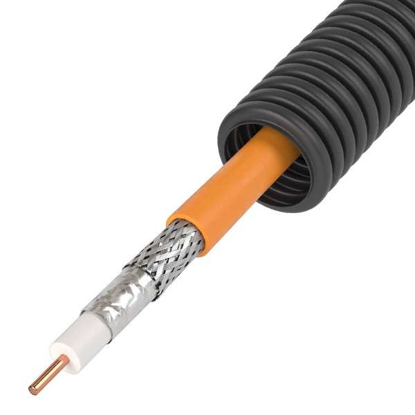 Кабель в гофре ПНД DKC 20мм черная, коаксиальный SAT нг(А)-HF (25м)