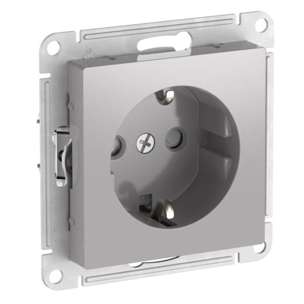 Розетка с заземлением со шторками SE AtlasDesign 16А быстрозажимные клеммы, алюминий [уп 10 шт]