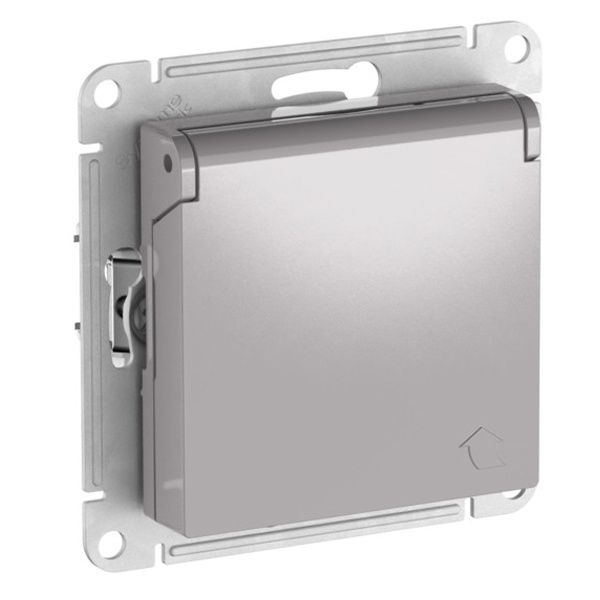 Розетка с заземл со шторк с крышкой SE AtlasDesign 16А IP20 быстрозажимные, алюминий [уп 10 шт]