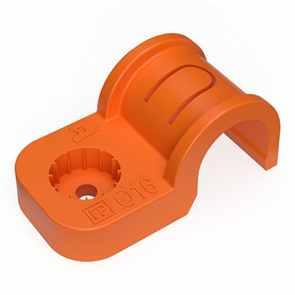 Скоба пластиковая Промрукав односторонняя быстрый монтаж оранжевая атмосферостойкая d16мм [уп. 50шт]