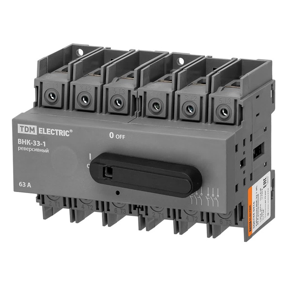 Рубильник TDM ВНК-33-1 3П 63А реверсивный с установленной фронтальной ручкой управления (выключатель нагрузки)