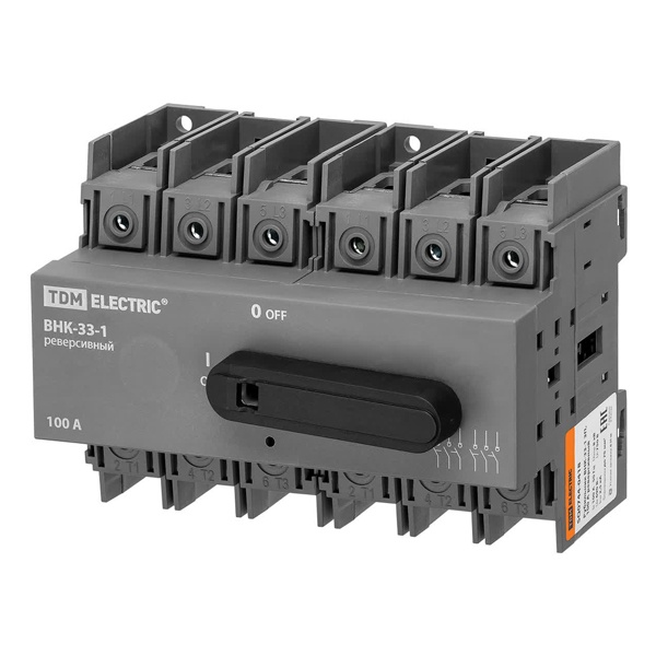 Рубильник TDM ВНК-33-1 3П 100А реверсивный с установленной фронтальной ручкой управления (выключатель нагрузки)