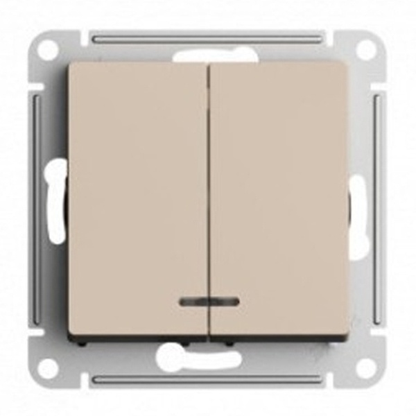 Двухклавишный выключатель с подсветкой SE AtlasDesign 10A быстрозажимные клеммы, песочный