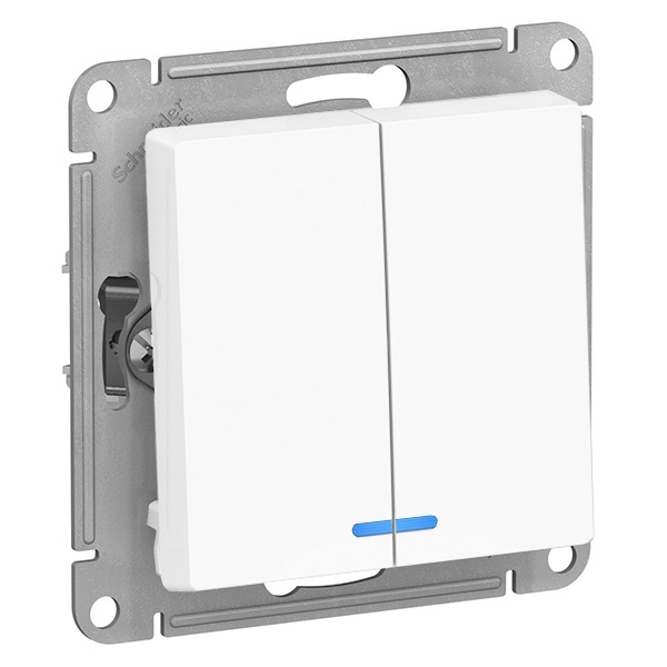 Двухклавишный выключатель с подсветкой SE AtlasDesign 10A быстрозажимные клеммы, белый