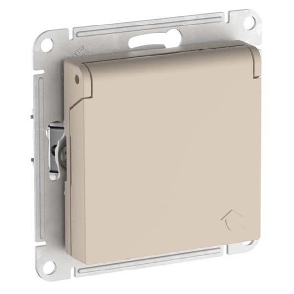 Розетка с заземлением со шторками с крышкой SE AtlasDesign 16А IP20 быстрозажимные клеммы, песочный