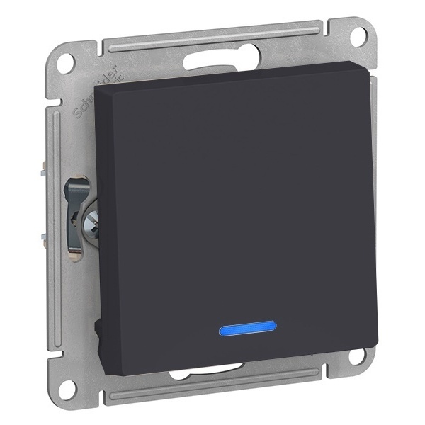 Одноклавишный переключатель с подсветкой SE AtlasDesign 10A быстрозажимные клеммы, карбон [уп 5 шт]