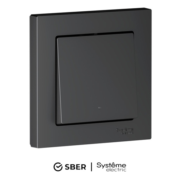Умный одноклавишный выключатель AtlasDesign Sber & Systeme Electric 10А Zigbee L+N, карбон