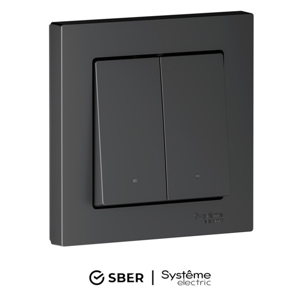 Умный двухклавишный выключатель AtlasDesign Sber & Systeme Electric 10А Zigbee L+N, карбон