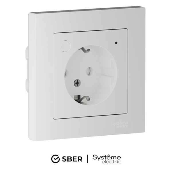 Умная розетка AtlasDesign Sber & Systeme Electric 2P+E 16А шторки Zigbee L+N, белый